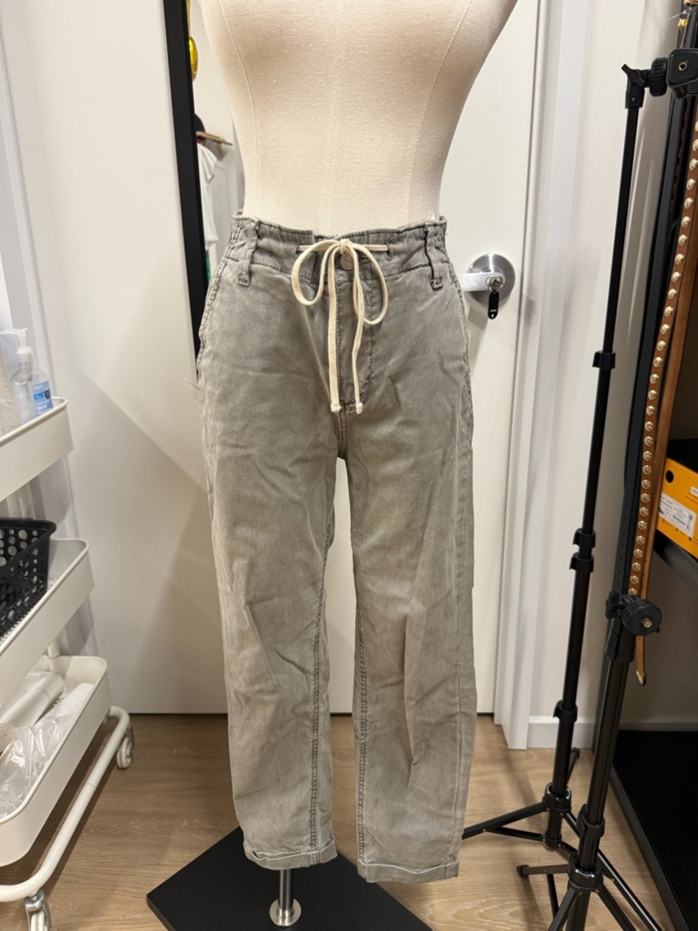 PAIGE Gray Drawstring Straight Leg Pants